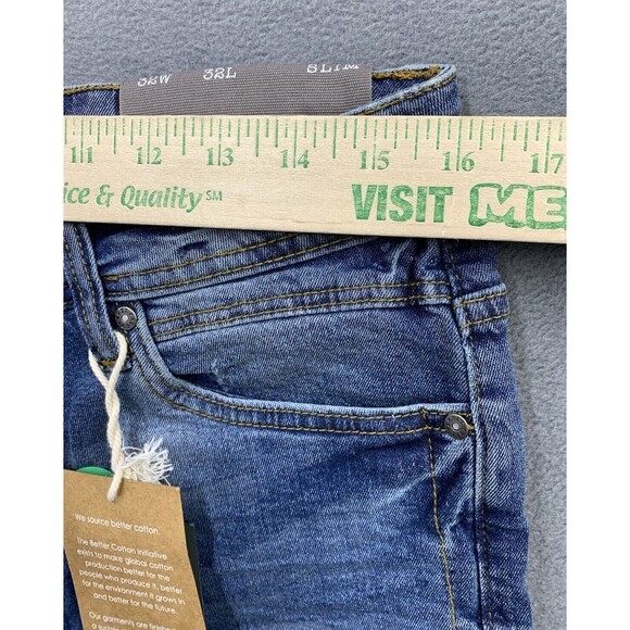 Free Planet Denim Jeans Mens 32X32 Blue Destroyed Distressed Stretch Slim Fit - Picture 4 of 16
